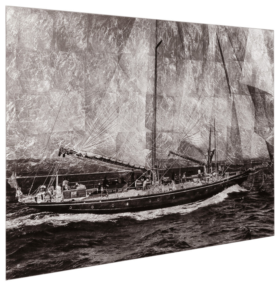 "World Regata" Sailboat Wall Art Reverse Printed Tempered Glass With Silver Leaf