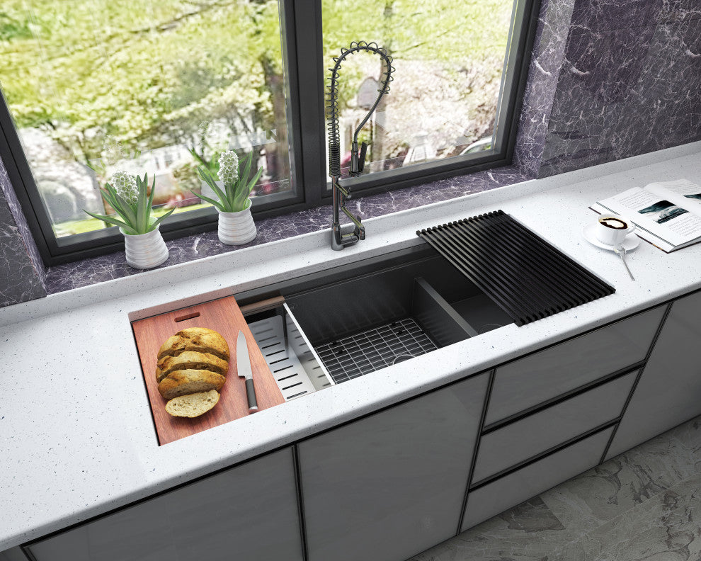 48in. Galaxy Black Undermount Single Bowl Stainless Steel Kitchen Sink Combo