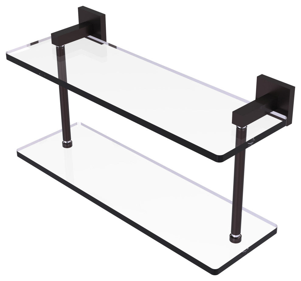 Montero 16" Two Tiered Glass Shelf, Antique Bronze