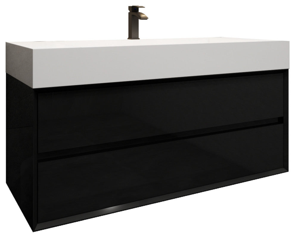 MAX 48" Floating Bath Vanity With Acrylic Sink, Gloss Black