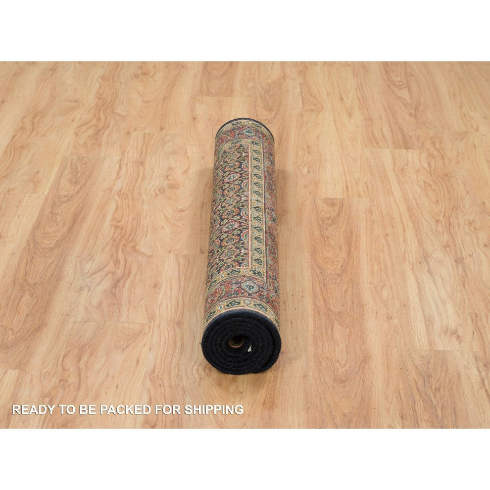 Grease Black Herrita Design 250 KPSI Wool Hand Knotted Oriental Rug, 4'1"x6'3"