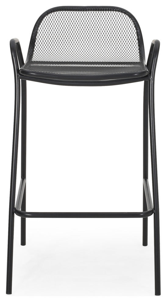 Linda Modern Iron Barstool, Set of 2, Matte Black
