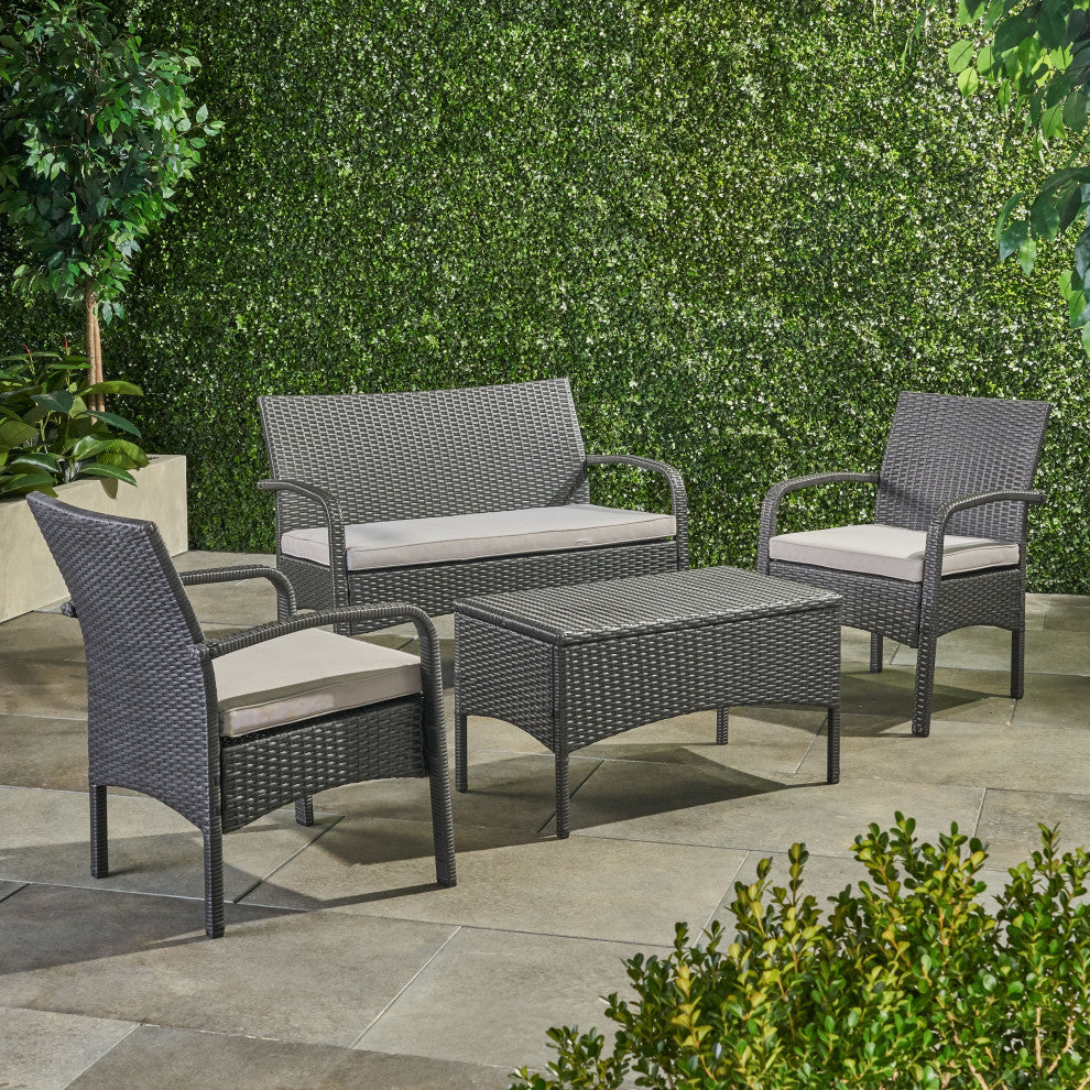 GDF Studio 4-Piece Cordyline Outdoor Wicker Chat Set With Cushions