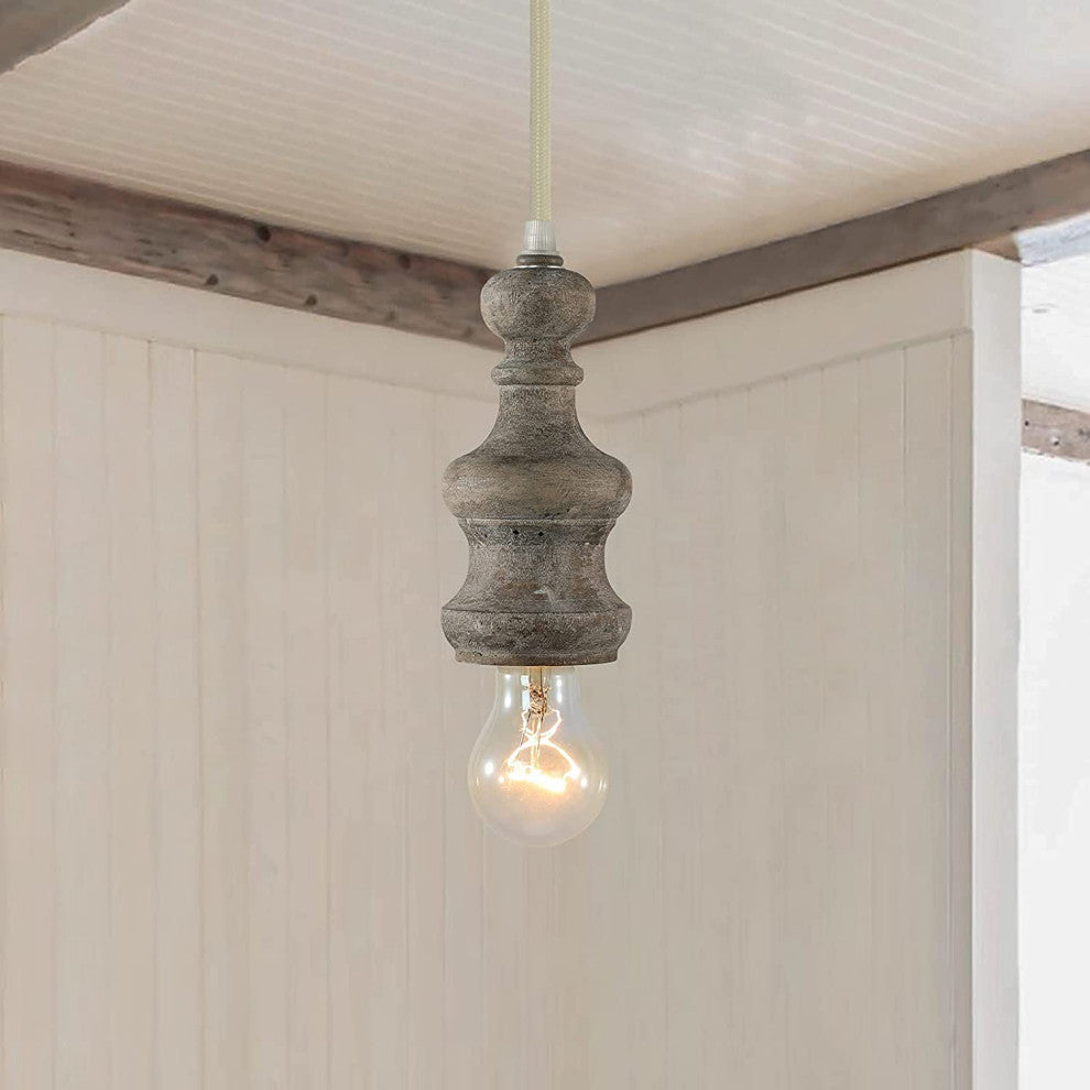 Wooden Plug in Pendant Light Rust Mini Hanging Lighting Fixture