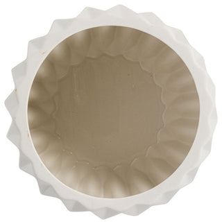 Round Gray Fluted Ceramic Flower Pot, White