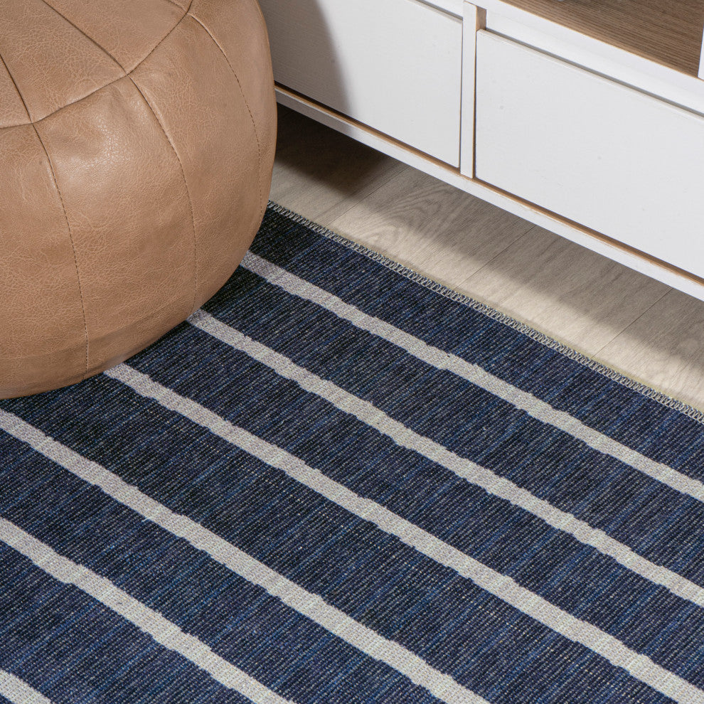 Rand Distressed Ticking Stripe Machine-Washable Area Rug, 9x12