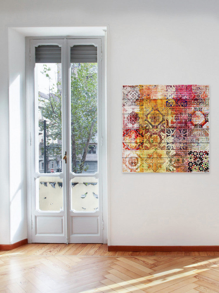 "Nador" Wall Art on White Wood, 32"x32"