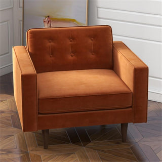 Pemberly Row Mid Century Modern Style Tufted Wide Velvet Armchair in Orange