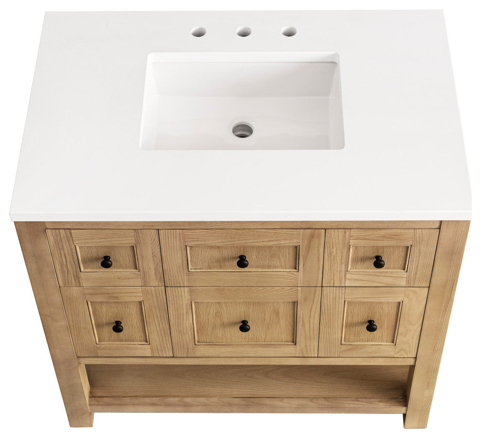 James Martin Breckenridge Bath Vanity, Light Natural Oak, 36", White Zeus, Three-Hole