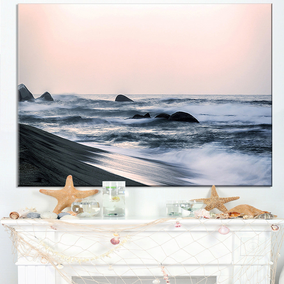 "Wonderful Long Exposure Sea Waves" Beach Canvas Wall Art, 40"x20"