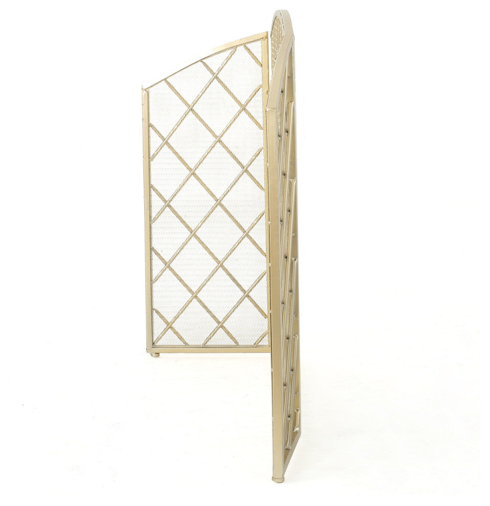 GDF Studio Angella 3-Paneled Iron Fireplace Screen, Gold