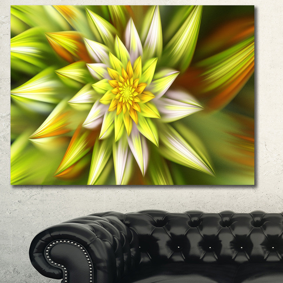 Huge Yellow Fractal Flower, Floral Canvas Art Print, 40"x30"