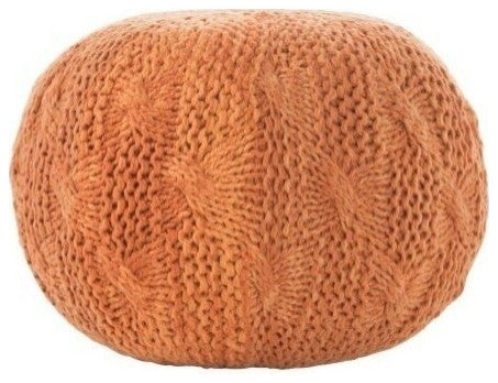 GDF Studio Ash Outdoor Handcrafted Modern Fabric Weave Pouf, Orange