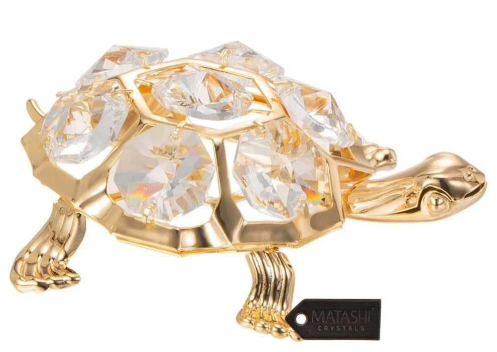24K Gold Plated Crystal Studded Turtle Ornament
