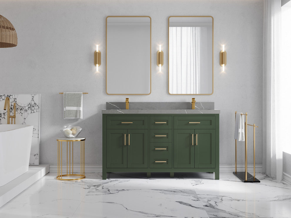 Cambridge 60 Double Bathroom Vanity in Pewter Green 2" Piatra Gray
