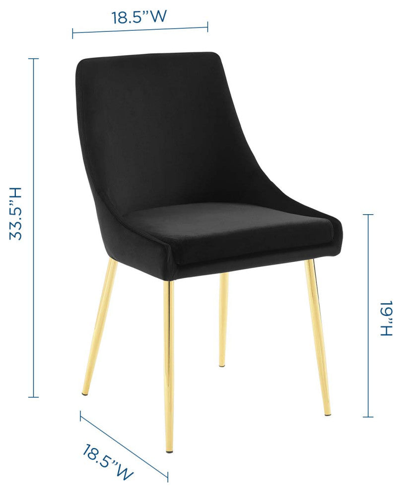 Side Dining Chair, Set of 2, Velvet, Metal, Gold Black, Cafe Bistro Restaurant