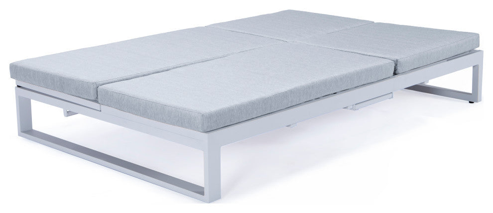 LeisureMod Chelsea Convertible 2-in-1 Sofa and Double Chaise Lounge, Light Gray