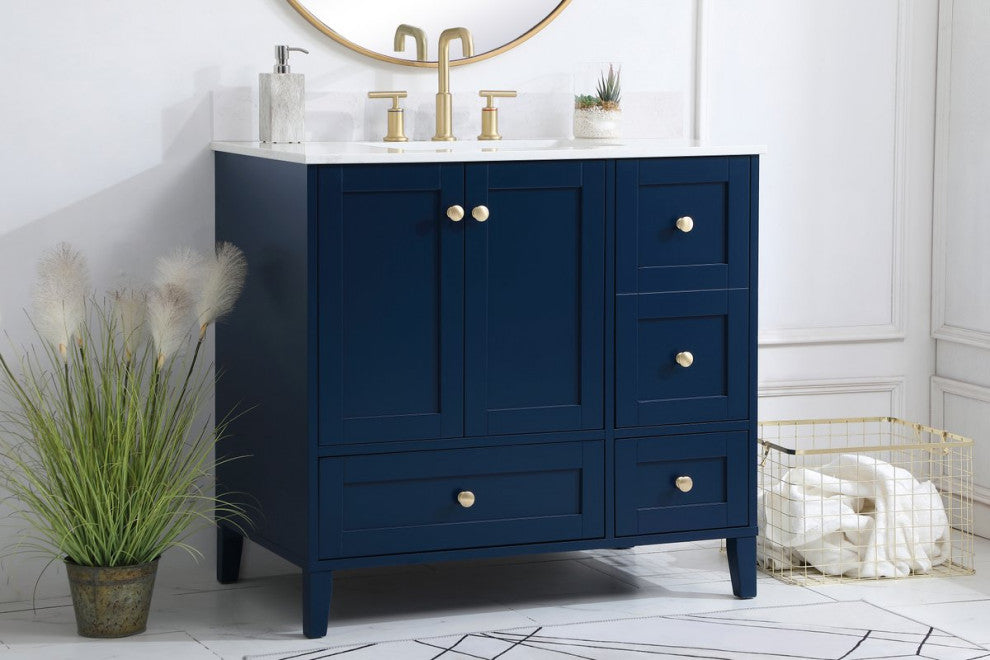 Sadie 36" Single Bathroom Vanity, Blue With Backsplash
