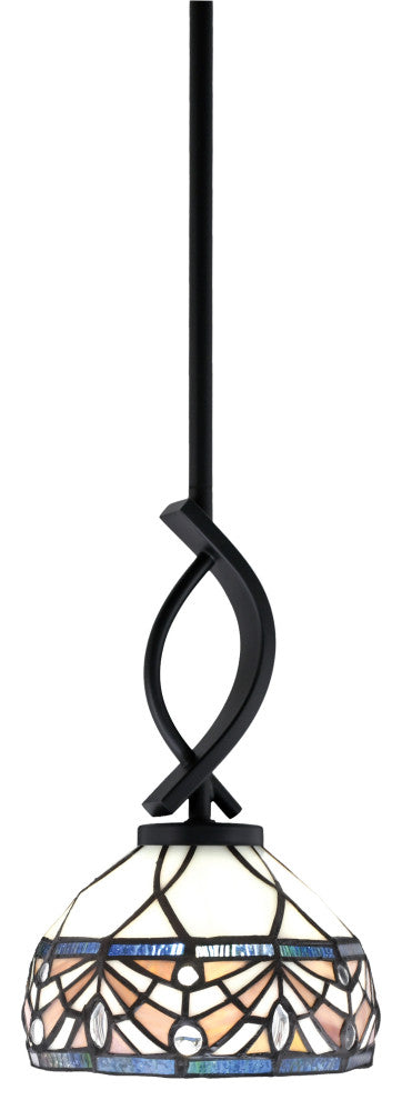 Cavella 1 Light Stem Mini Pendant, Matte Black Finish, 7" Royal Merlot Art Glass