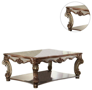 Rectangular Coffee Table with Bottom Shelf, Gold Patina