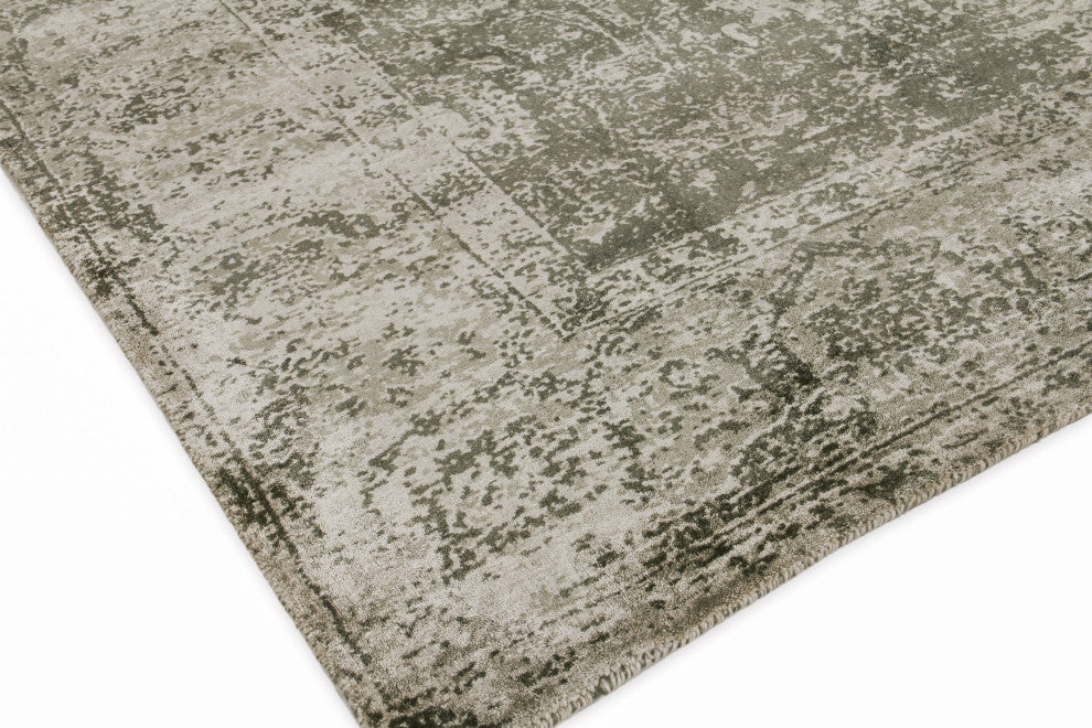 Cassina Hand Loomed Bamboo Silk and Cotton Charcoal/Green Area Rug