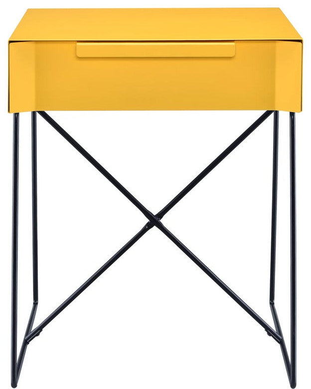 Yellow Modern Metal End Table With Drawer