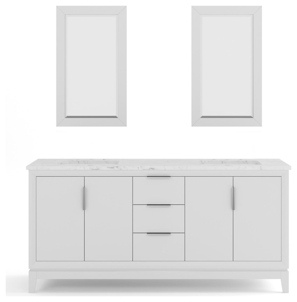 Elizabeth 72" Double Sink Carrara White Marble Vanity, Pure White