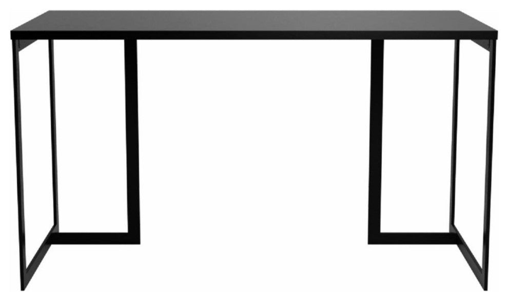 Modern Desk, Sleek Geometric Black Metal Base With Rectangular MDF Top, Black