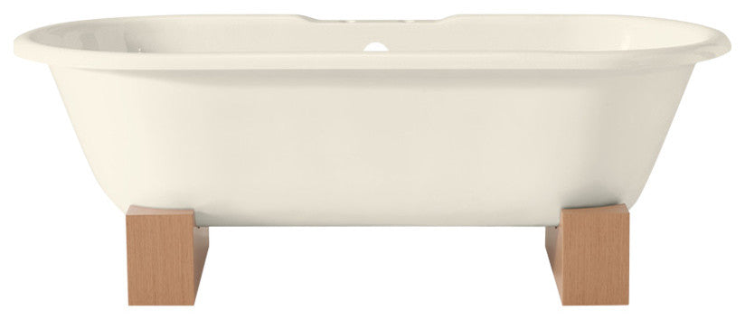 Cheviot Products Regal Cast Iron Bathtub With Wooden Base and Faucet Holes