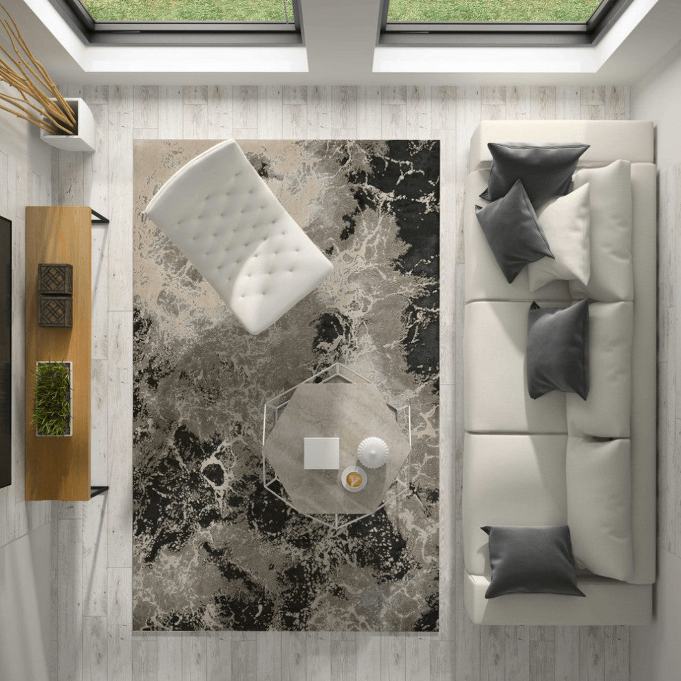 7'X10' Silver Machine Woven Abstract Indoor Area Rug