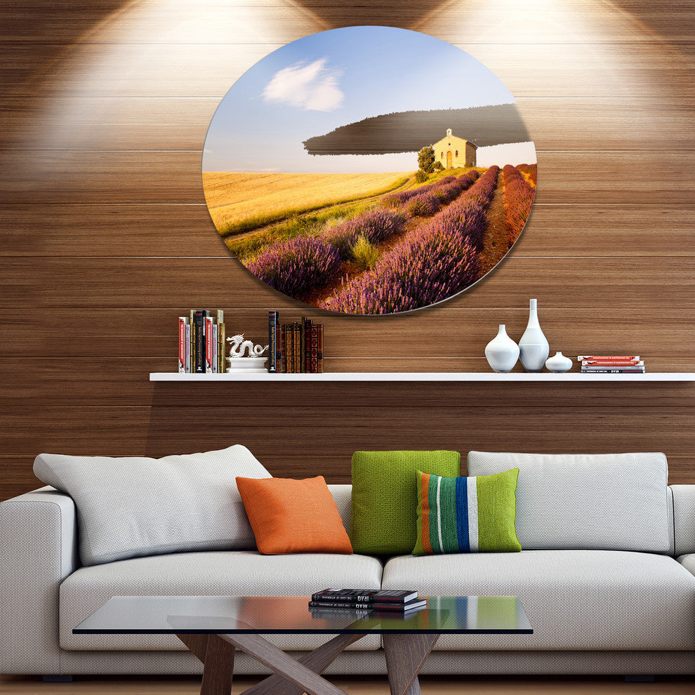 Grain Fields With Lavender Rows, Landscape Round Wall Art, 11"