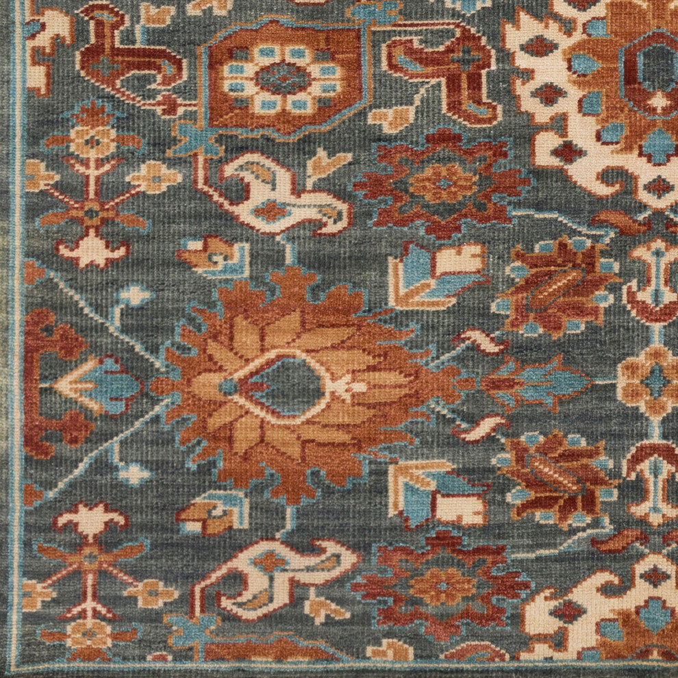 Elixir Traditional Dark Green, Burnt Orange Area Rug, 2'x3'