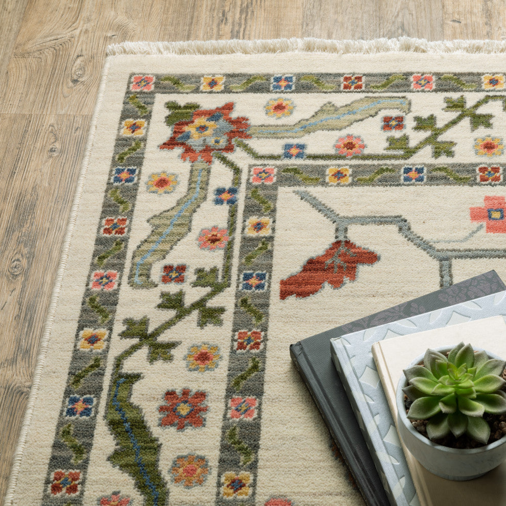 Leoness Persian Floral Indoor Area Rug, Ivory, 6'7" x 9'6"