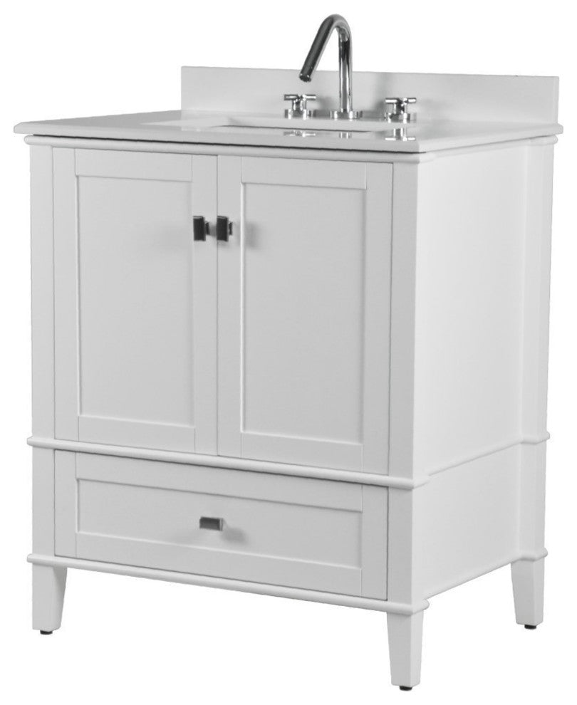 31" Single Vanity, White With Engineered Stone Top