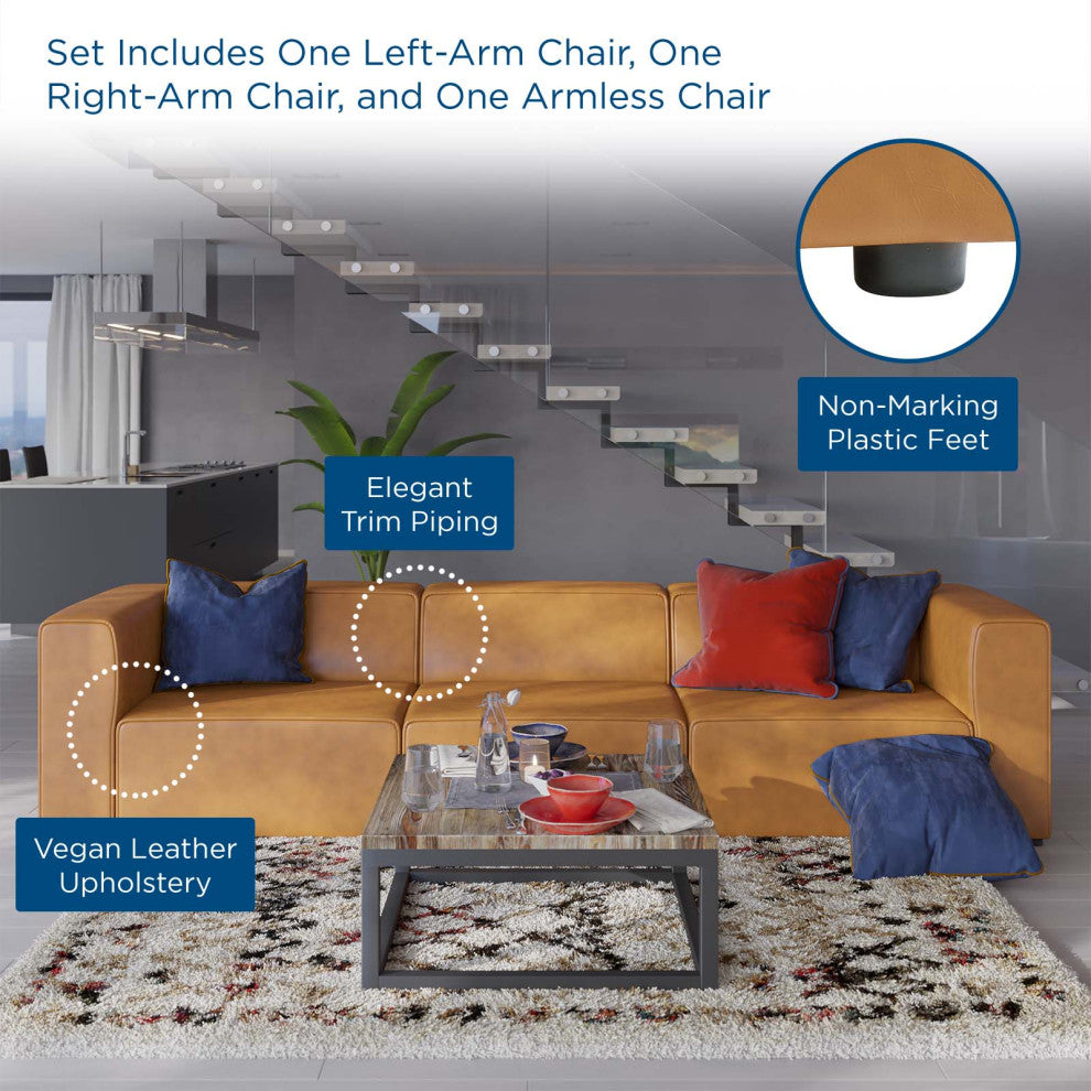 Sectional Sofa Set, Faux Vegan Leather, Tan, Modern, Living Lounge Hospitality