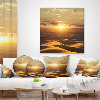 Evening Sahara Desert With Sunlight Landscape Printed Throw Pillow, 18"x18"
