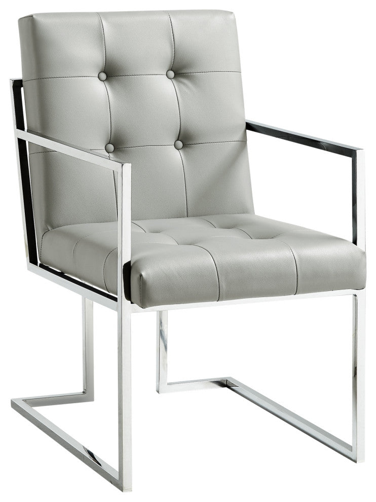Phoebe Tufted Dining Chairs With Square Arms, Set of 2, Light Grey Pu Leather