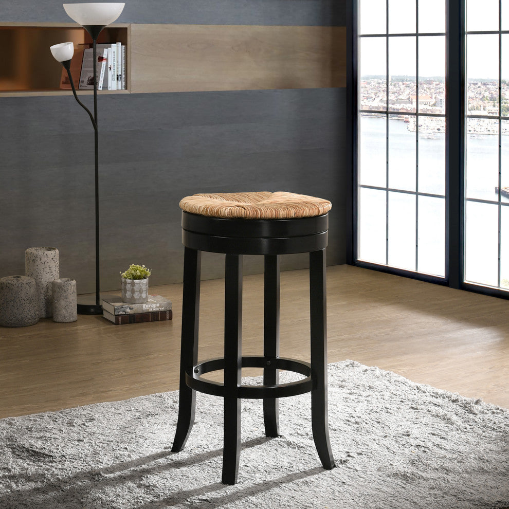 Irving 30" Swivel Rush Seat Bar Stool, Antique Black