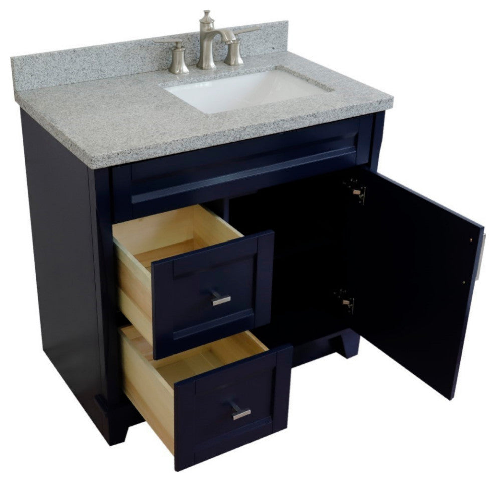 37" Single Sink Vanity, Blue Finish With Gray Granite
