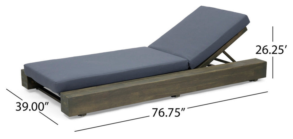 Ursula Outdoor Acacia Wood Chaise Lounge and Cushion Set, Set of 2, Gray