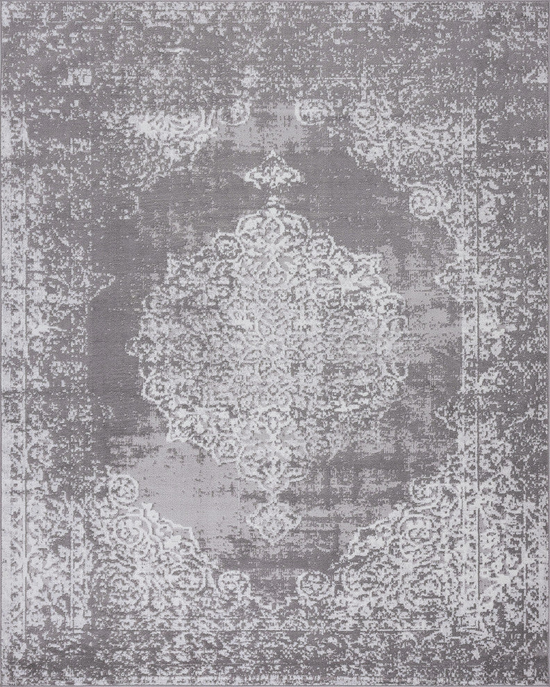 Lasonya Traditional Medallion Gray Rectangle Area Rug, 8' x 10'