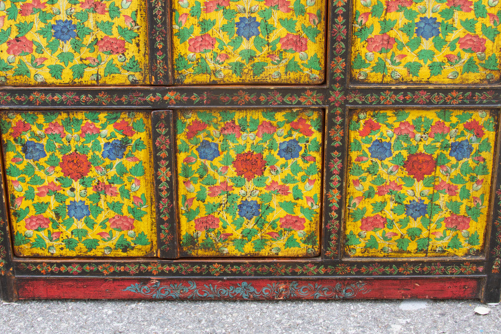 Antique Painted Floral Tibetan Cabinet