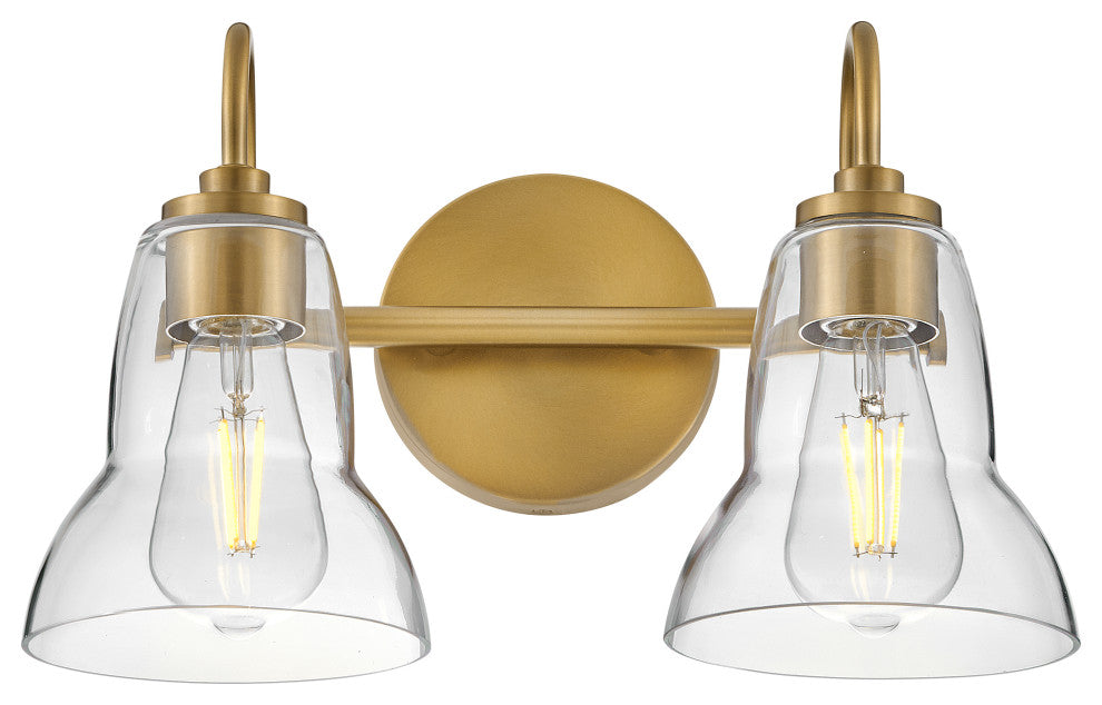 Lark Vera 15" Two-Light Bath Vanity Fixture, Lacquered Brass