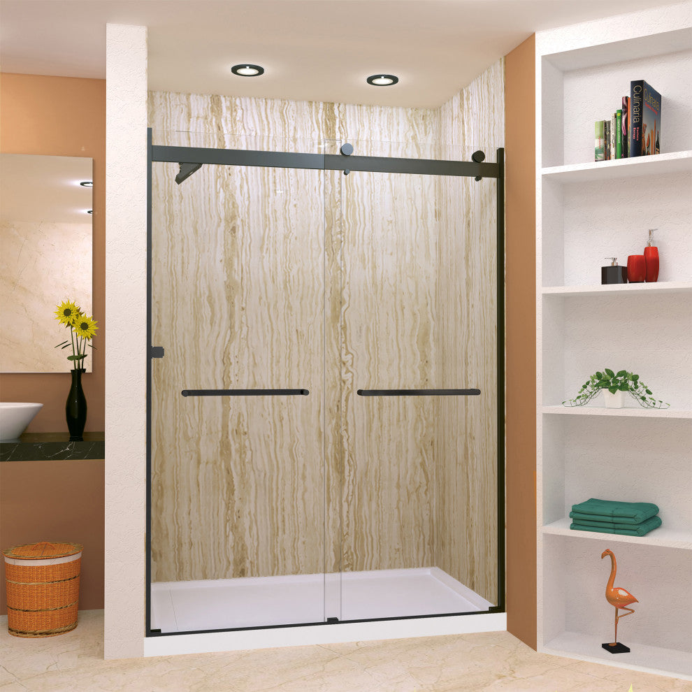 Transolid Brianna 60" W x 80" H Frameless Sliding Shower Door, Matte Black