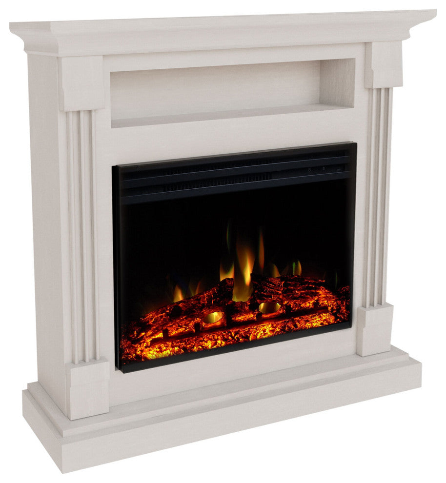 Sienna 34" Electric Fireplace Heater With Mantel, Multicolor Flames, White