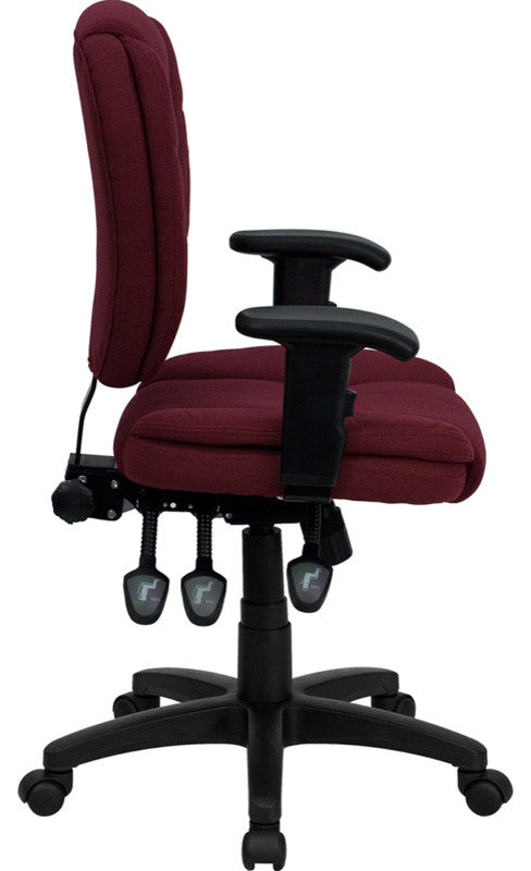 Mid-Back Fabric Multi-Functional Ergonomic Swivel Task Chair With Arms, Burgundy
