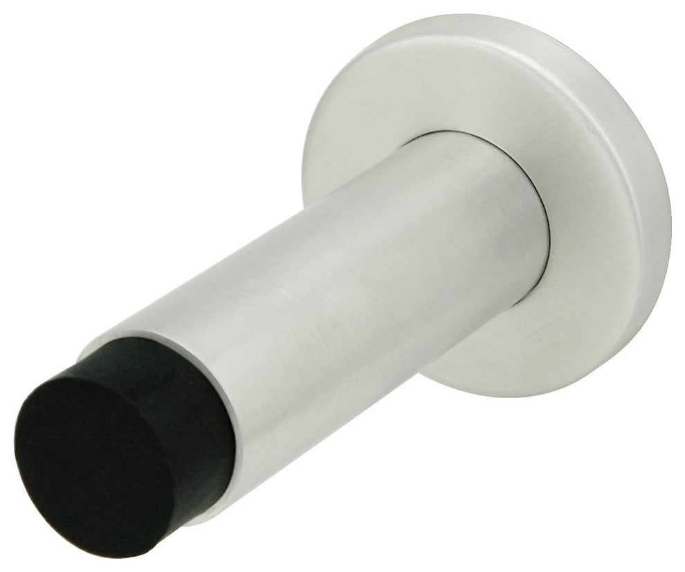 Cylindrical Shape Door Stop With Rose, Wall Mount, Satin Stainless Steel