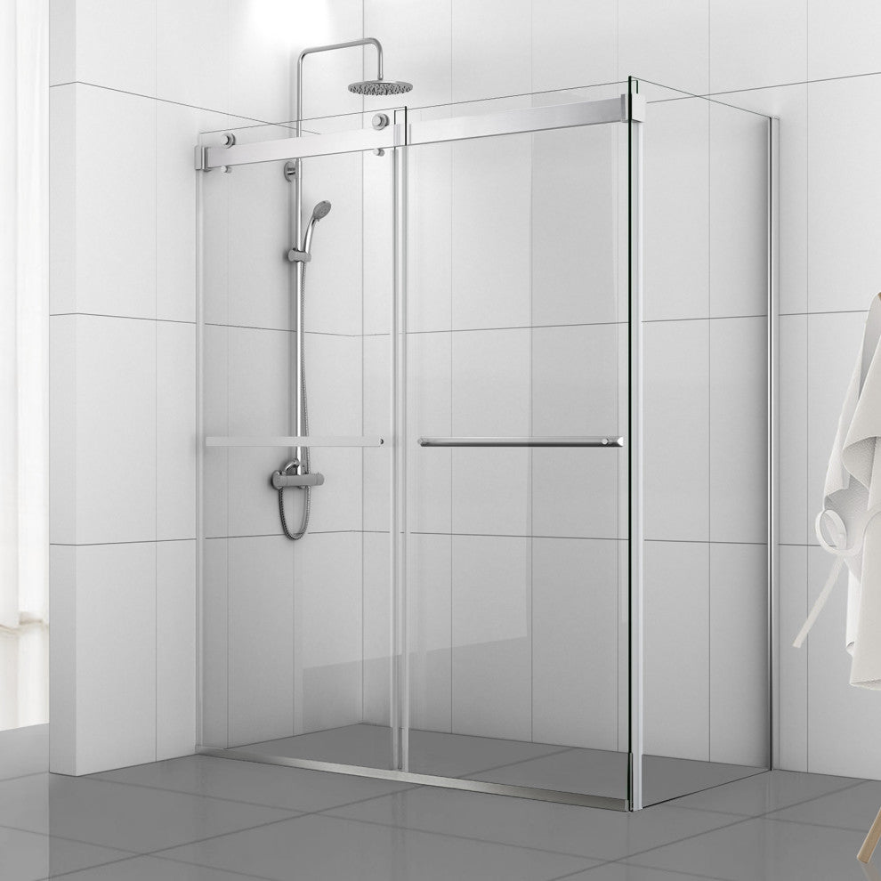 Spezia 60" W x 76" H Sliding Frameless Shower Enclosure, Polished Chrome, 60" W X 76" H