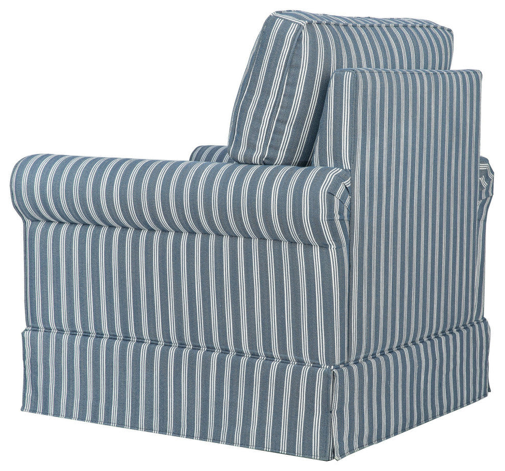 Riley Traditional Striped Upholstered Skirted Swivel Accent Chair