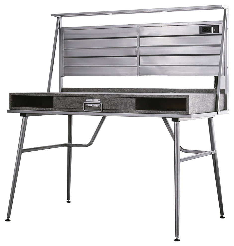 Metal Desk With Storage, Silver Finish